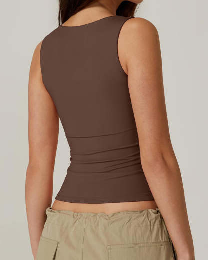 Vibecurve® Women's Basic Square Neck Sleeveless Double-Layer Tank Tops Shaping Vest