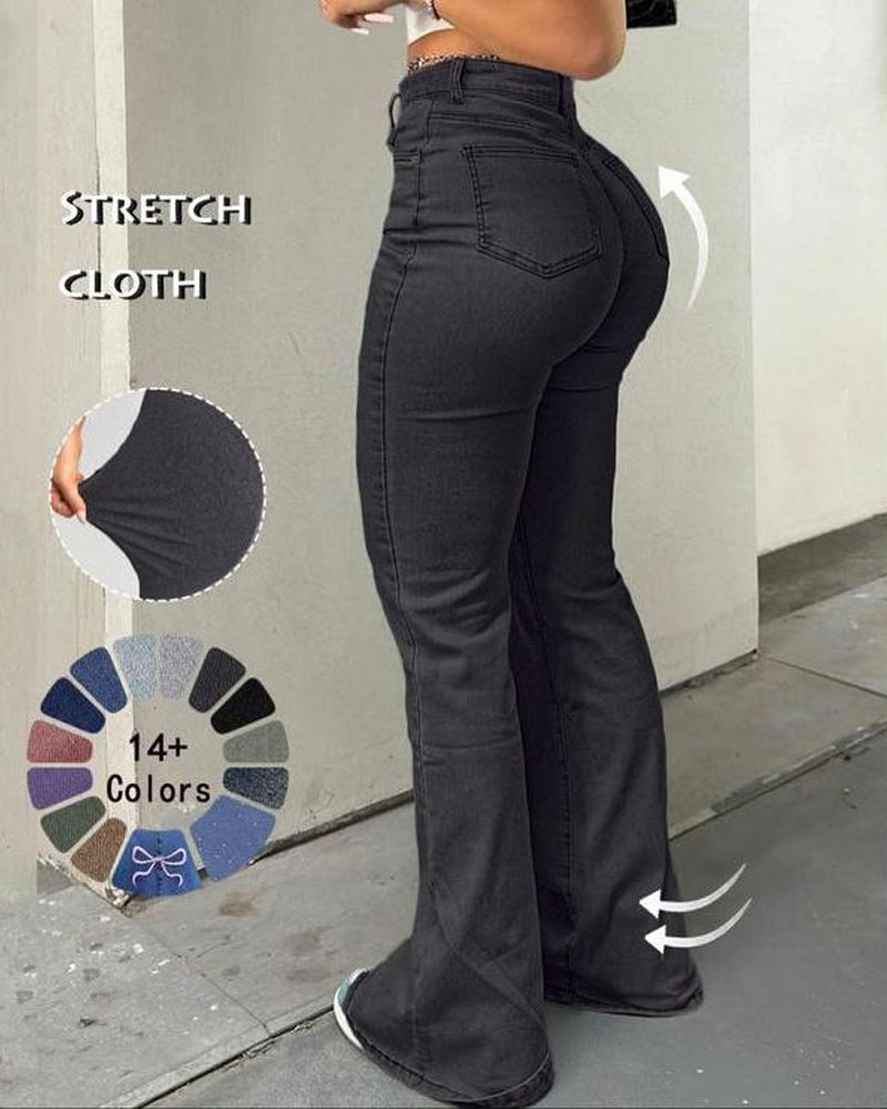 Vibecurve® Women's High Waisted Flared Pants Casual Button Fly Pocket