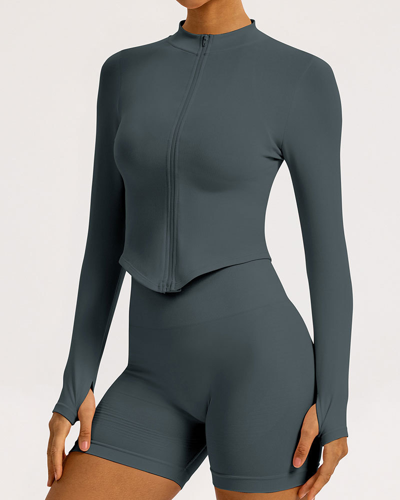 Vibecurve® Zipper Stand Collar Long Sleeve Yoga Jacket