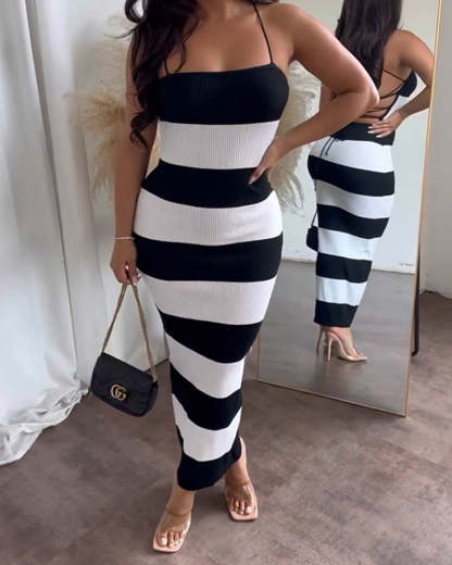 Vibecurve® Sexy Back Striped Knitted Dress