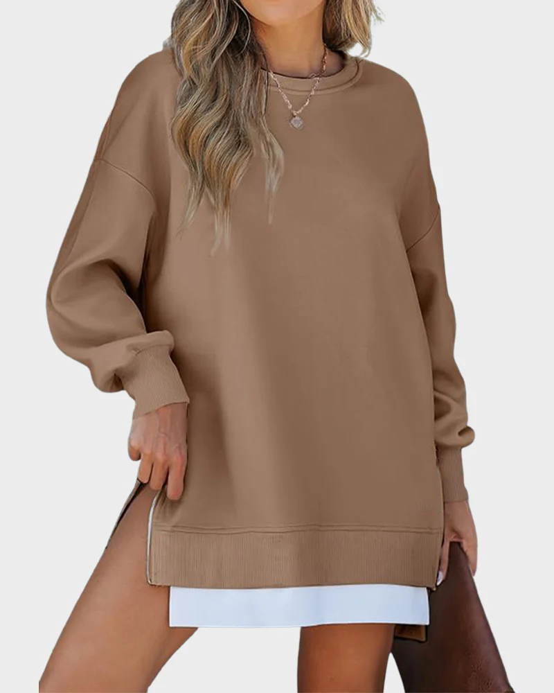 Vibecurve® Casual Long Sleeve Zipper Slit Oversized Sweatshirt