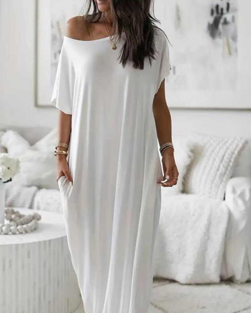 Vibecurve® Solid Color Batwing Sleeve Lounge Dress