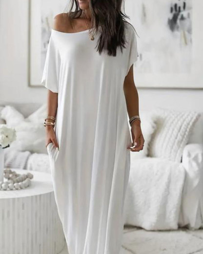 Vibecurve® Solid Color Batwing Sleeve Lounge Dress