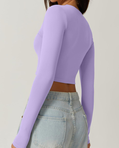 Vibecurve® Women's Sexy Square Neck Cropped Tops Long Sleeve Slim Fit Cropped T-Shirt