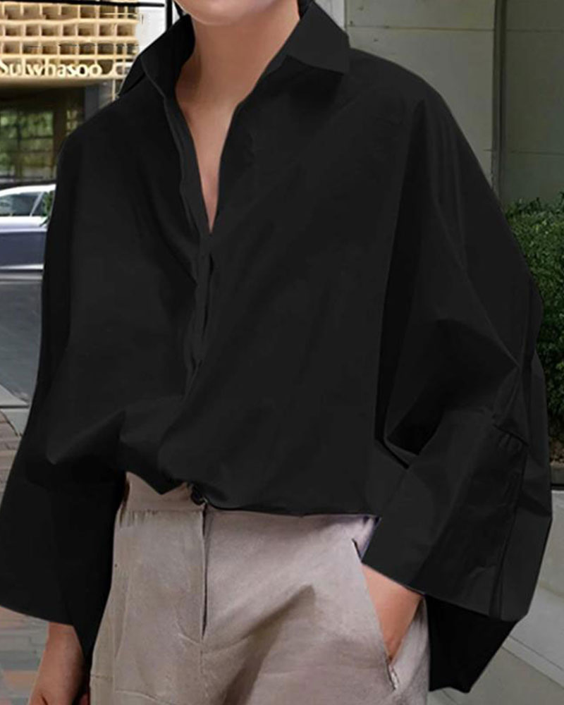 Vibecurve® Long-Sleeved Loose Solid Color Lapel Shirt Tops