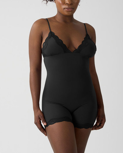 Vibecurve® Lace Trimmed Spaghetti Straps Bodysuit