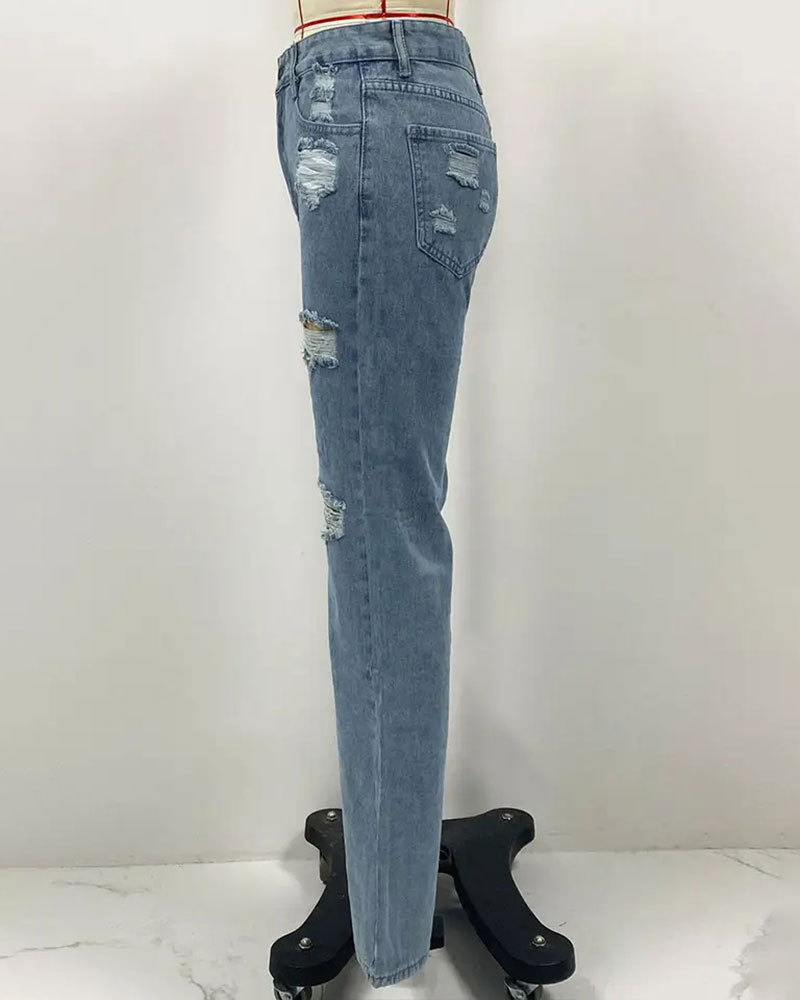 Vibecurve® Women's Jeans High Waist Hole Breaking Pants Micro Split Trousers