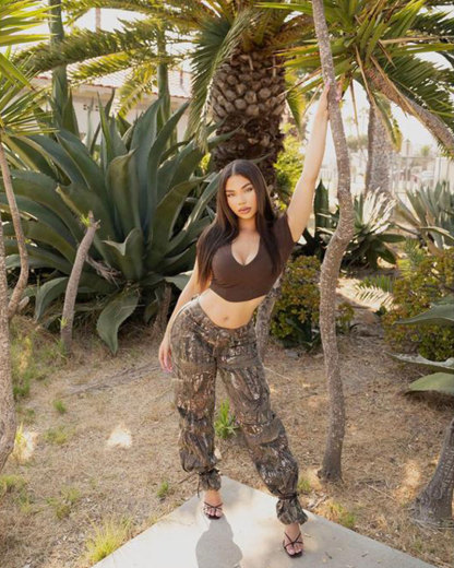 Vibecurve® Camo Stretch Cargo Jean - Olive/combo