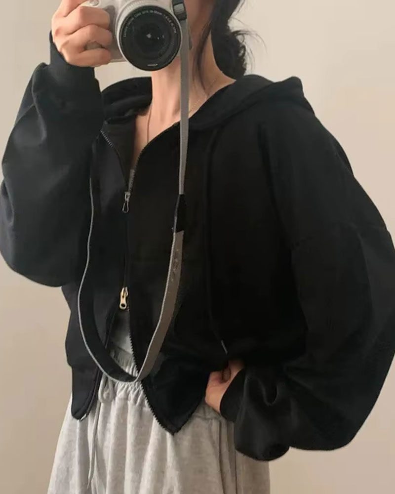 Vibecurve® Versatile Hooded Double Zipper Design Loose Casual Long Sve ort Sweatirt