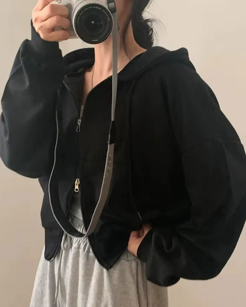 Vibecurve® Versatile Hooded Double Zipper Design Loose Casual Long Sve ort Sweatirt