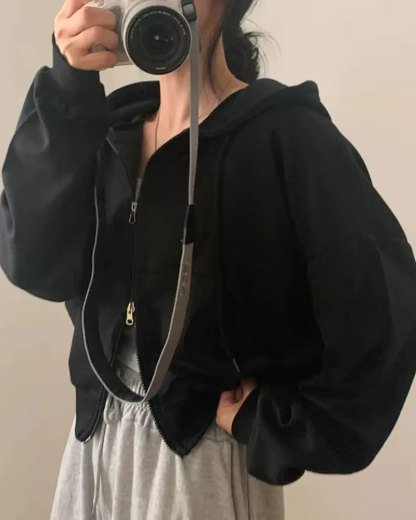 Vibecurve® Versatile Hooded Double Zipper Design Loose Casual Long Sve ort Sweatirt