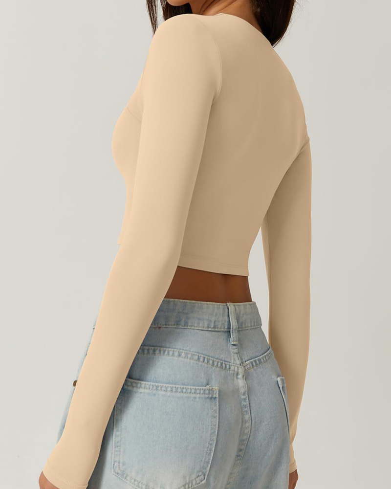 Vibecurve® Women's Sexy Square Neck Cropped Tops Long Sleeve Slim Fit Cropped T-Shirt