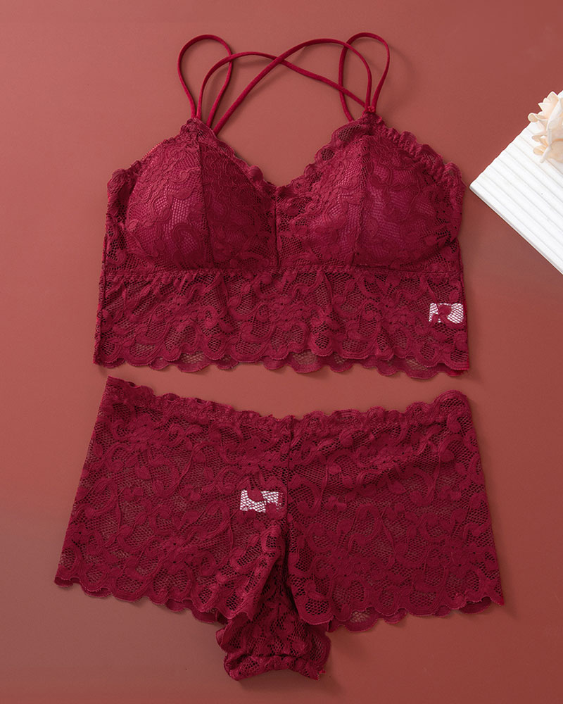 Vibecurve® Women's Contrast Lace Backless Wireless Bra & Panty Underwear Set