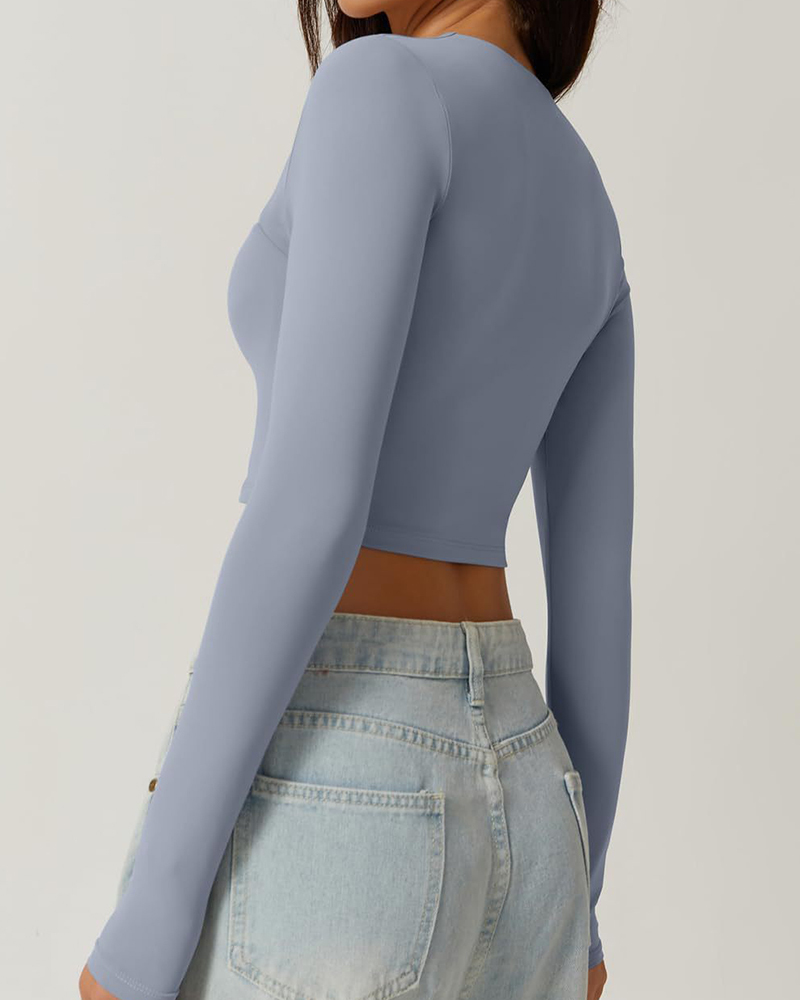 Vibecurve® Women's Sexy Square Neck Cropped Tops Long Sleeve Slim Fit Cropped T-Shirt