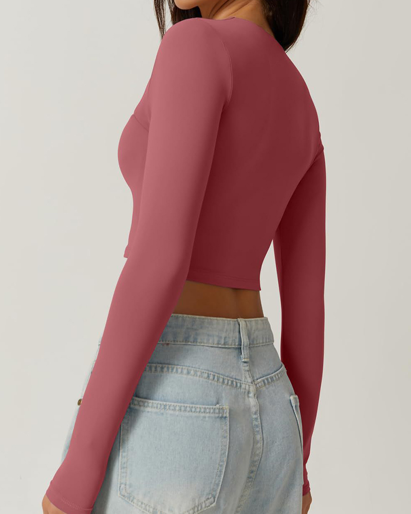 Vibecurve® Women's Sexy Square Neck Cropped Tops Long Sleeve Slim Fit Cropped T-Shirt