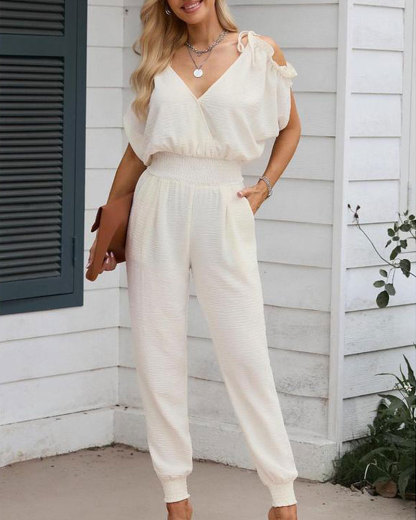 Vibecurve® One Piece Jumpsuit with Cold Shoulder & Side Pockets