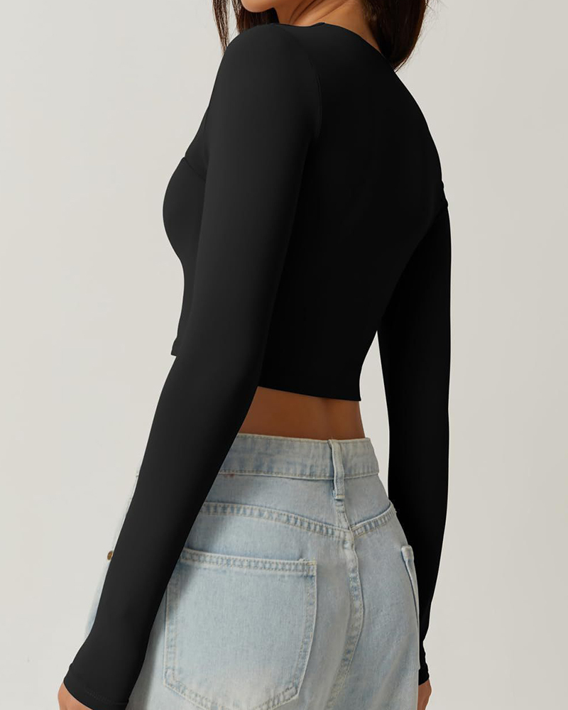 Vibecurve® Women's Sexy Square Neck Cropped Tops Long Sleeve Slim Fit Cropped T-Shirt