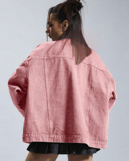 Vibecurve® Plain Button Front Drop Shoulder Denim Coat