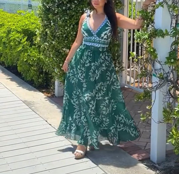 Vibecurve® V Neck Lace Up Printed One Piece Swimsuit and Skirt