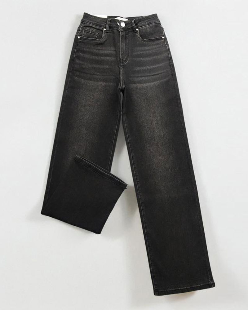 Vibecurve® Trendy Denim High Waist Multi-Pocket Wide Leg Jeans