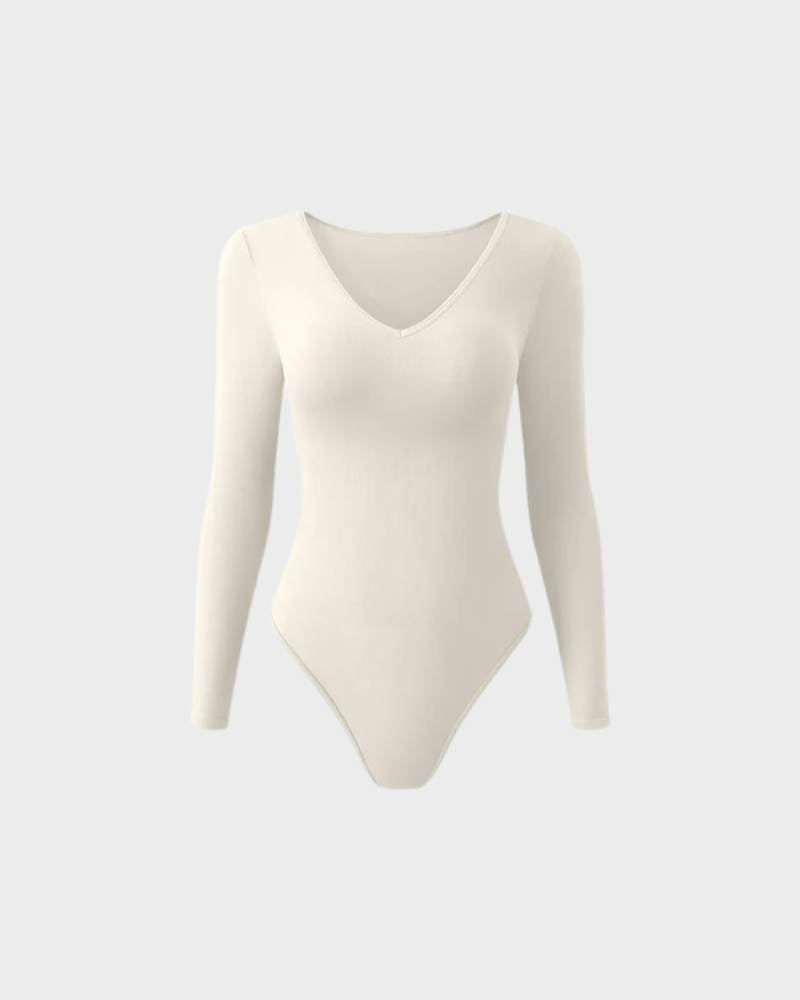 Vibecurve® Sexy Ribbed V Neck Long Sleeve Bodysuits