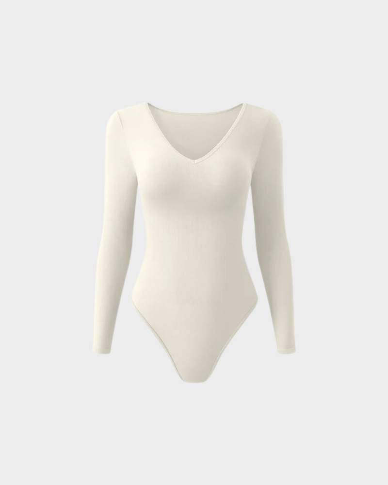 Vibecurve® Sexy Ribbed V Neck Long Sleeve Bodysuits