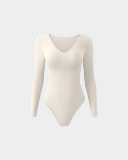 Vibecurve® Sexy Ribbed V Neck Long Sleeve Bodysuits