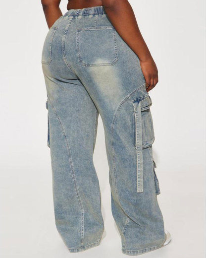 Vibecurve® Baggy Cargo Jeans - Vintage Wash