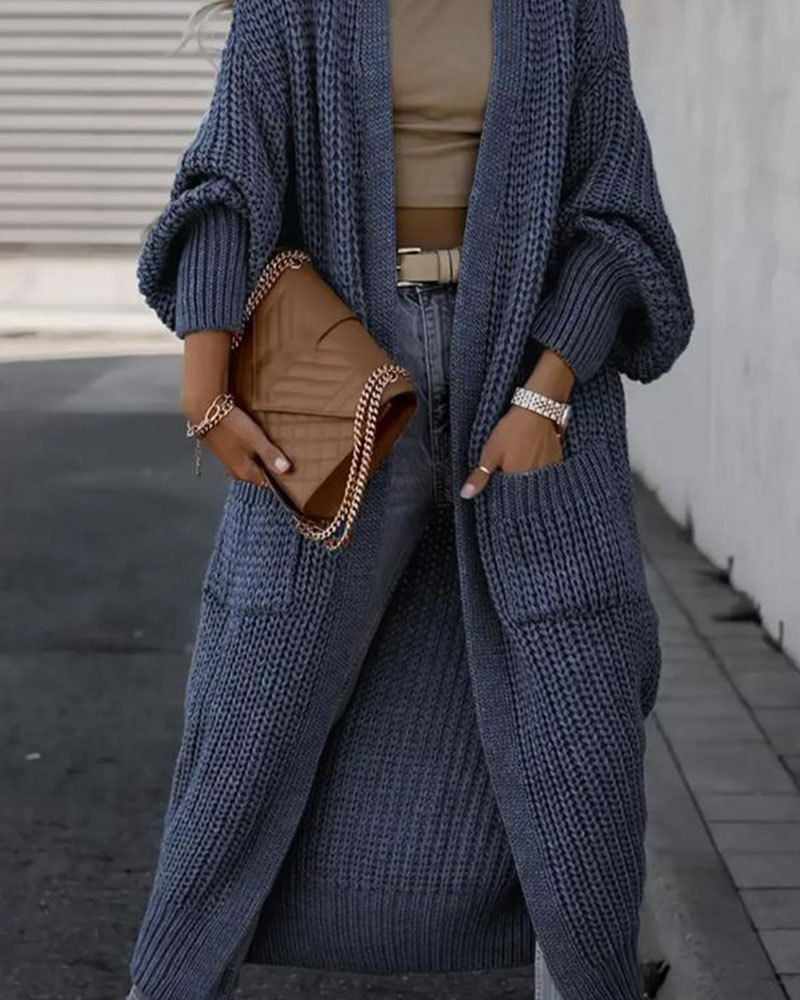 Vibecurve® Solid Drop Shoulder Long Cardigan