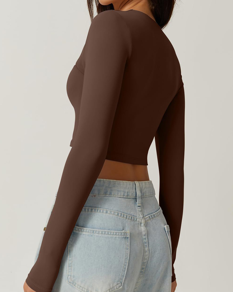 Vibecurve® Women's Sexy Square Neck Cropped Tops Long Sleeve Slim Fit Cropped T-Shirt