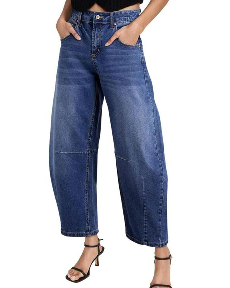 Vibecurve® Mid Waist Wide Leg Jeans Casual Y2k Baggy Boyfriend Basic Ankle Denim Pants Trouser