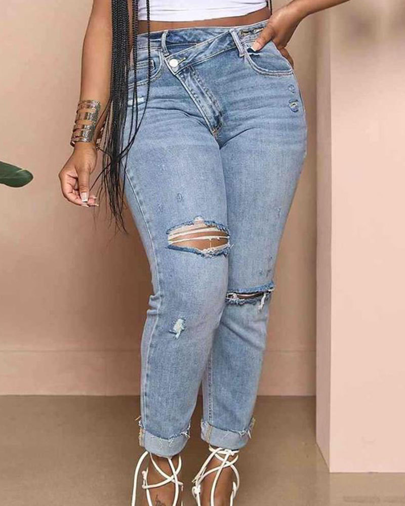 Vibecurve® Skinny Ripped Jeans Mid-Rise Stretch Ripped Denim