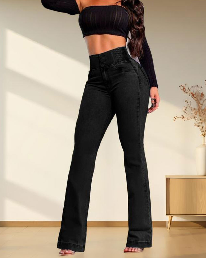 Vibecurve® Elastic Waist High Waist Stretch Tights Slightly Flared Hip Lift Denim