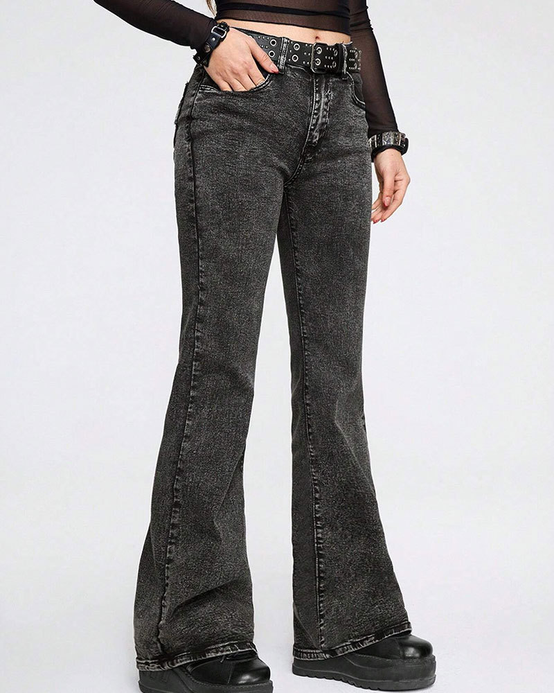Vibecurve® Goth Slant Pocket Flare Leg Jeans