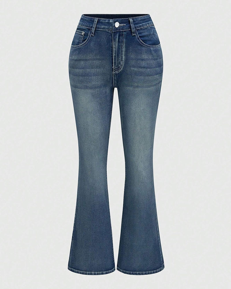 Vibecurve® Grunge Punk Women's Jeans with Cross and Wings Print