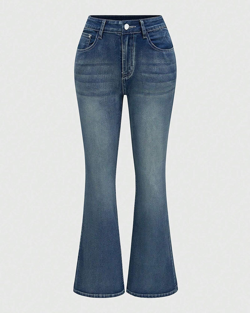 Vibecurve® Grunge Punk Women's Jeans with Cross and Wings Print