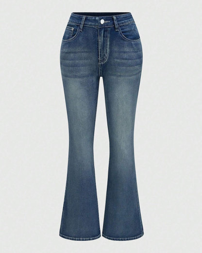 Vibecurve® Grunge Punk Women's Jeans with Cross and Wings Print