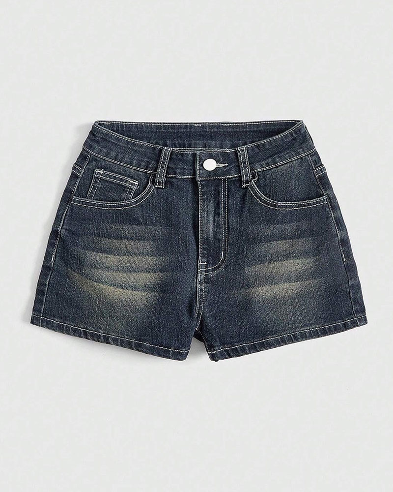 Vibecurve® Grunge Punk Gyaru Punk Style Skull Embroidery Tight & Sexy Super Short Denim Shorts