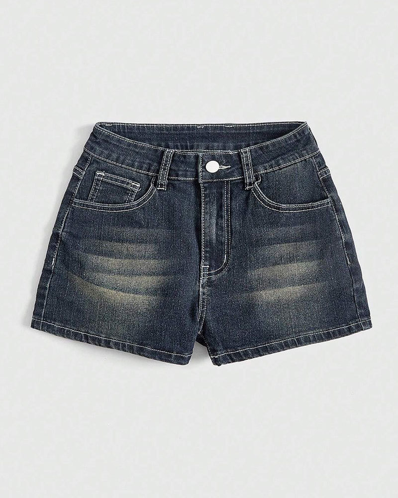 Vibecurve® Grunge Punk Gyaru Punk Style Skull Embroidery Tight & Sexy Super Short Denim Shorts