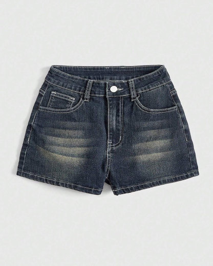 Vibecurve® Grunge Punk Gyaru Punk Style Skull Embroidery Tight & Sexy Super Short Denim Shorts