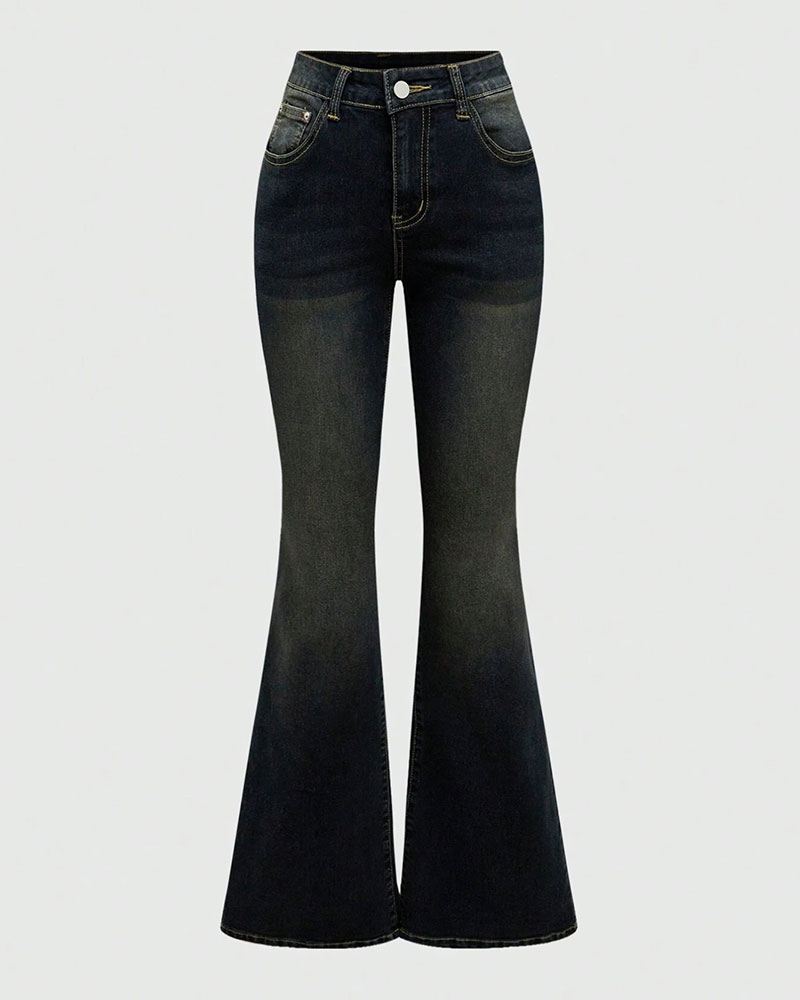 Vibecurve® J-Fashion Y2K Leopard Print Wing Font Vintage Denim Jeans