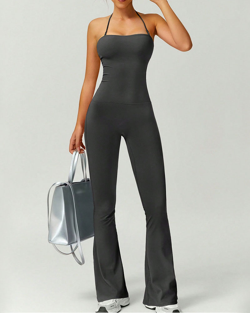 Vibecurve®Women's Solid Color Flare Leg Sports Jumpsuit