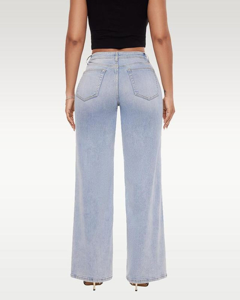 Vibecurve®Mid-low Rise Baggy Jeans Stretchy Wide Leg for Women Distressed Pants