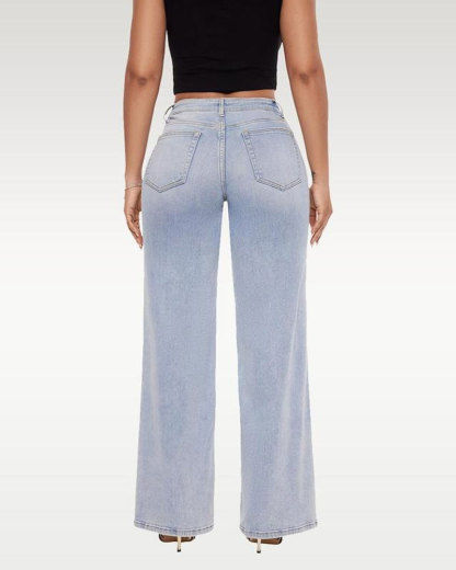 Vibecurve®Mid-low Rise Baggy Jeans Stretchy Wide Leg for Women Distressed Pants