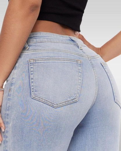 Vibecurve®Mid-low Rise Baggy Jeans Stretchy Wide Leg for Women Distressed Pants