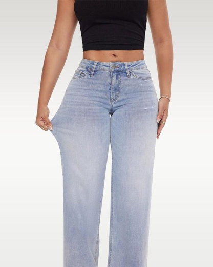 Vibecurve®Mid-low Rise Baggy Jeans Stretchy Wide Leg for Women Distressed Pants