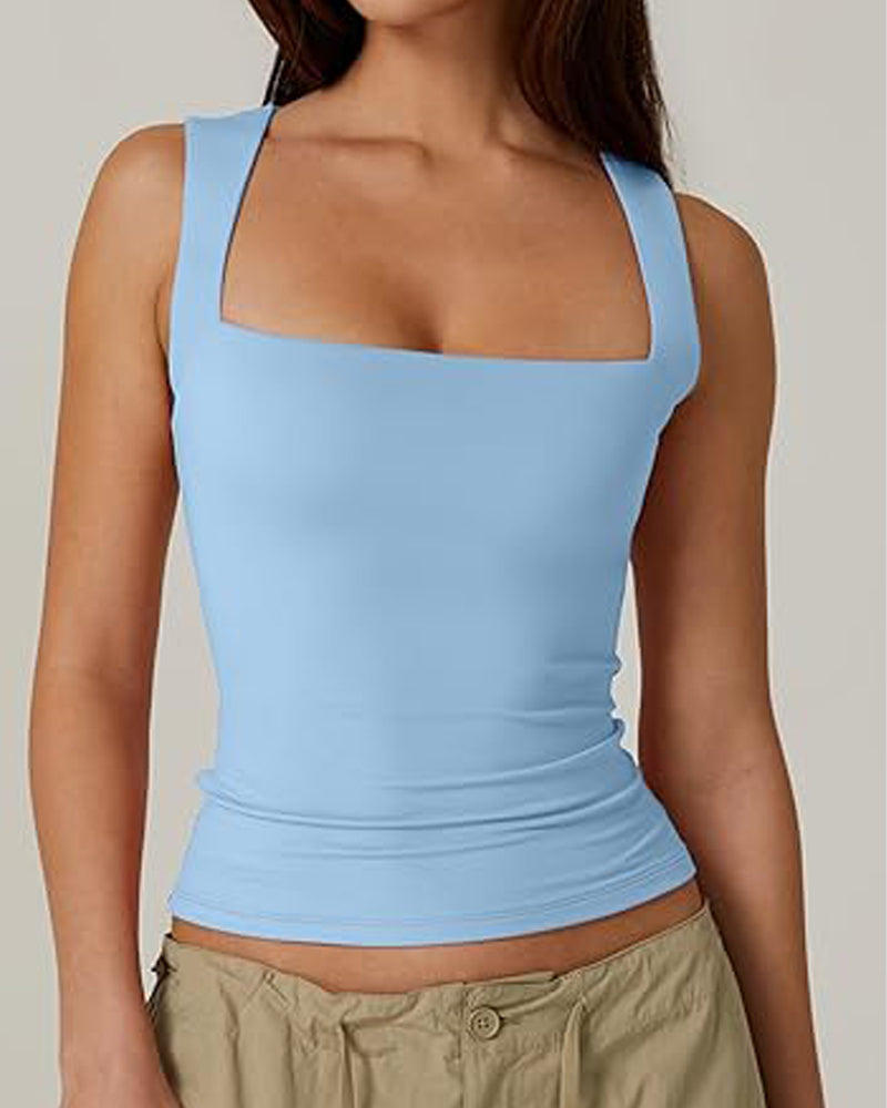 Vibecurve® Women's Basic Square Neck Sleeveless Double-Layer Tank Tops Shaping Vest
