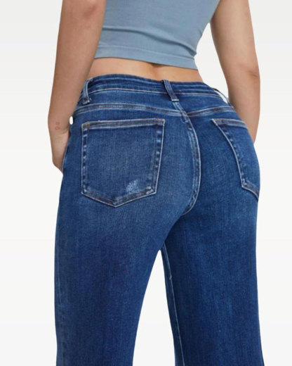 Vibecurve®Mid-low Rise Baggy Jeans Stretchy Wide Leg for Women Distressed Pants