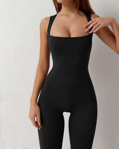 Vibecurve® Women's Sleeveless Sexy Square Neck Jumpsuit Stretch Flare Leggings Romper