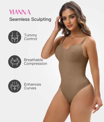 Vibecurve® Women Shapewear Tummy Control Bodysuit Seamless Sculpting Snatched Waist Body Suit Thong